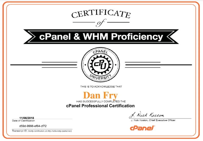 cPanel Professional Certification Badge