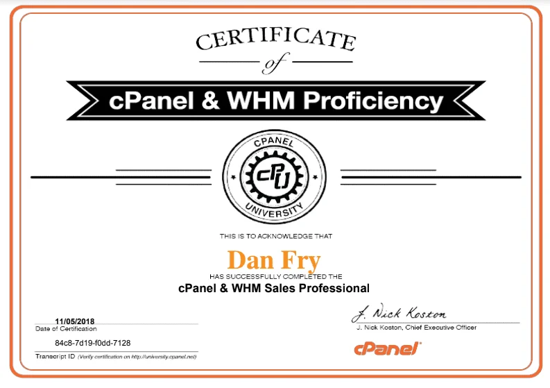 cPanel WHM Sales Professional Certificate