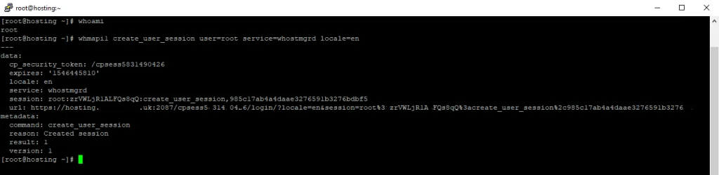 using WHM API tool to request a session