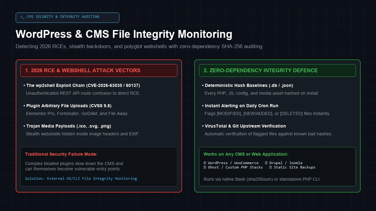Under Siege: Top 15 WordPress & CMS RCEs and Zero-Dependency File Integrity Auditing