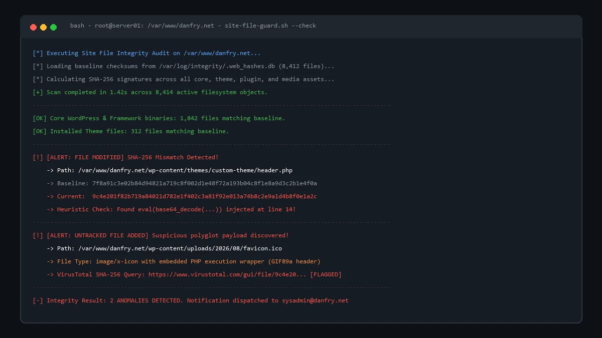 Terminal File Integrity Audit Alert Demonstration